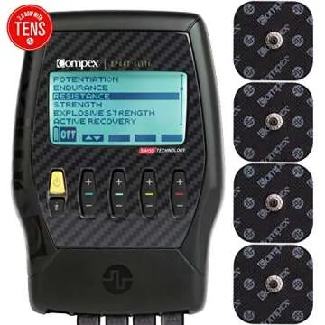 Compex Sport Elite 2.0 Muscle Stimulator with TENS Bundle Kit: Muscle Stim, 12 Snap Electrodes, 10 Programs, Lead Wires, Battery, Case / 4 strength, 2 warm-up, 3 recovery, 1 TENS