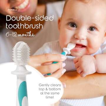 Cherish Baby Care Baby Toothbrush & Toddler Toothbrush Set (0-2 Years) - BPA-Free & Safety-Tested, 2023 Award Winner, Food-Grade Silicone (Teal)