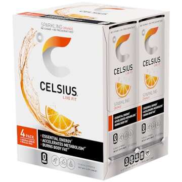CELSIUS Sparkling Orange, Functional Essential Energy Drink 12 Fl Oz (Pack of 4)