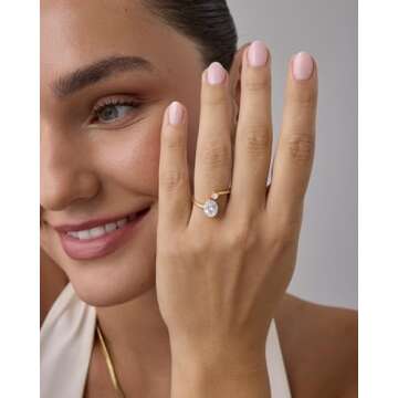 PAVOI 14K Yellow Gold Plated Toi Et Moi 2CT Oval Cut Cubic Zirconia Stone Wraparound Engagement Ring...