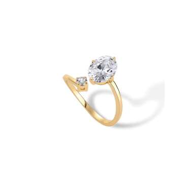 PAVOI 14K Yellow Gold Plated Toi Et Moi 2CT Oval Cut Cubic Zirconia Stone Wraparound Engagement Ring Fake Wedding Bridal Ring Promise Ring for Women | Statement Ring | Size 7