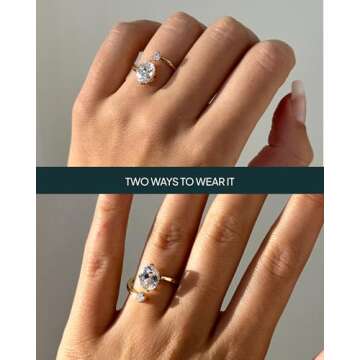 PAVOI 14K Yellow Gold Plated Toi Et Moi 2CT Oval Cut Cubic Zirconia Stone Wraparound Engagement Ring Fake Wedding Bridal Ring Promise Ring for Women | Statement Ring | Size 7