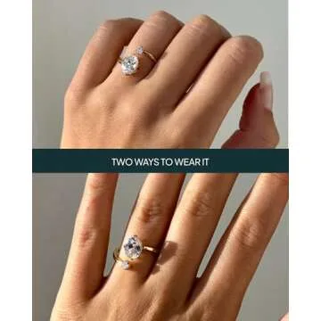 PAVOI 14K Yellow Gold Plated Toi Et Moi 2CT Oval Cut Cubic Zirconia Stone Wraparound Engagement Ring Fake Wedding Bridal Ring Promise Ring for Women | Statement Ring | Size 7