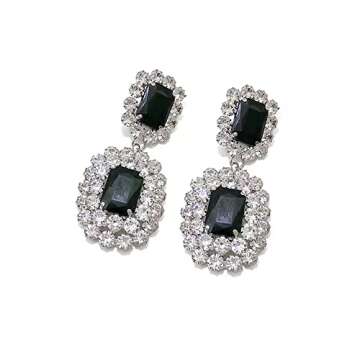 Asphire Vintage Geometric Rhinestone Drop Dangle Earrings Black Gemstone Earrings Elegant Long State...