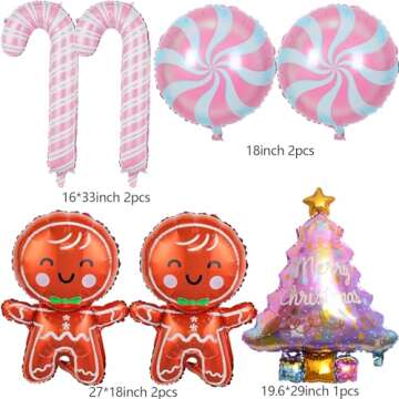 Christmas Party Balloons Christmas Gingerbread Man Foil Balloons Pink Candy Cane Pink Candy Balloons...