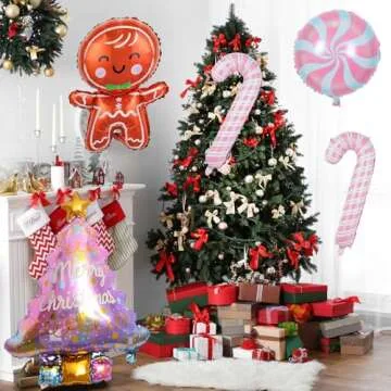 Christmas Party Balloons Christmas Gingerbread Man Foil Balloons Pink Candy Cane Pink Candy Balloons for Christmas Xmas Candyland New Year Birthday Party Decorations Supplies