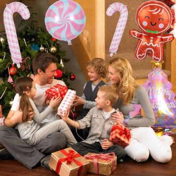 Christmas Party Balloons Christmas Gingerbread Man Foil Balloons Pink Candy Cane Pink Candy Balloons for Christmas Xmas Candyland New Year Birthday Party Decorations Supplies