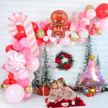 Christmas Party Balloons Christmas Gingerbread Man Foil Balloons Pink Candy Cane Pink Candy Balloons for Christmas Xmas Candyland New Year Birthday Party Decorations Supplies