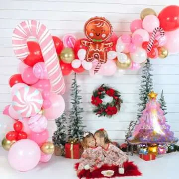 Christmas Party Balloons Christmas Gingerbread Man Foil Balloons Pink Candy Cane Pink Candy Balloons for Christmas Xmas Candyland New Year Birthday Party Decorations Supplies