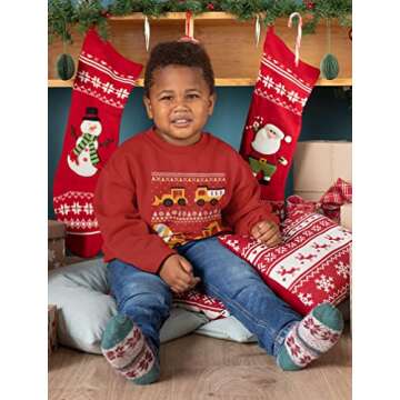 Construction Vehicles Boys Ugly Christmas Sweater Style Xmas Sweatshirt Tractors Holiday Toddler Kid...