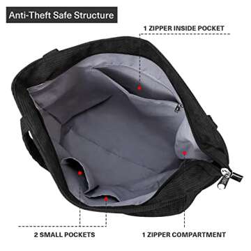 KALIDI Women Corduroy Tote Bag Large Shoulder Tote Bag with Zipper Pocket Casual Hobo Handbag Big Capacity Shopping Work Bag