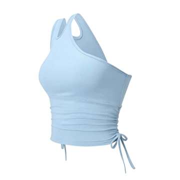 Verdusa Women's Cut Out One Shoulder Sleeveless Drawstring Side Crop Tank Top Light Blue M