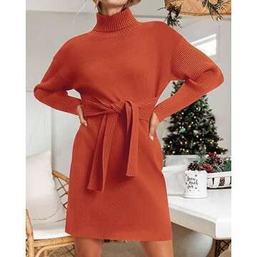 dowerme Halloween Sweater Dress for Women 2024 Classy Plain Fall Winter Cozy Loose Fit Pullover Swea...