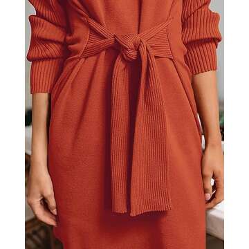 dowerme Halloween Sweater Dress for Women 2024 Classy Plain Fall Winter Cozy Loose Fit Pullover Sweaters Short Dresses(Solid Rust Red,Small)