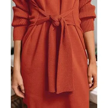 dowerme Halloween Sweater Dress for Women 2024 Classy Plain Fall Winter Cozy Loose Fit Pullover Sweaters Short Dresses(Solid Rust Red,Small)