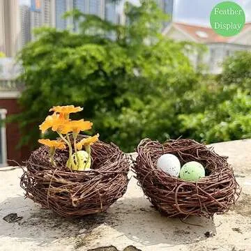 LWINGFLYER 2pcs Rattan Birds Nest for Garden Home Decor Easter Craft（4.7"）