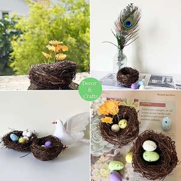 LWINGFLYER 2pcs Rattan Birds Nest for Garden Home Decor Easter Craft（4.7"）