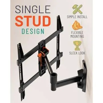 ECHOGEAR SwiftStud Swivel Full Motion TV Wall Mount for TVs Up to 60" - Smooth Extention, Tilt - Wall Template for Easy Install On 1 Stud - Level & Hide Cables After Install