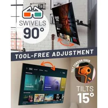 ECHOGEAR SwiftStud Swivel Full Motion TV Wall Mount for TVs Up to 60" - Smooth Extention, Tilt - Wall Template for Easy Install On 1 Stud - Level & Hide Cables After Install