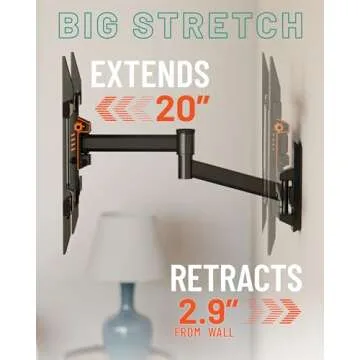 ECHOGEAR SwiftStud Swivel Full Motion TV Wall Mount for TVs Up to 60" - Smooth Extention, Tilt - Wall Template for Easy Install On 1 Stud - Level & Hide Cables After Install