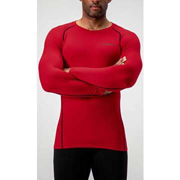 DEVOPS 2 Pack Men's Thermal Long Sleeve Compression Shirts (Large, Black/Red)