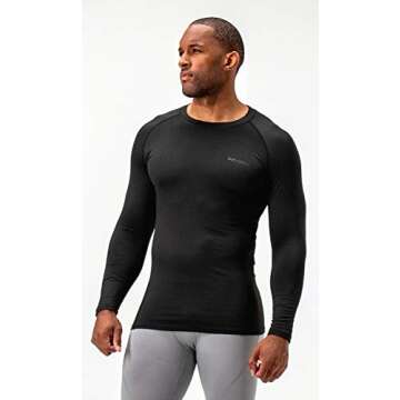 DEVOPS 2 Pack Men's Thermal Long Sleeve Compression Shirts (Large, Black/Red)