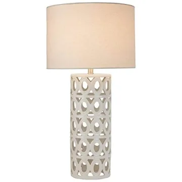 Amazon Brand – Stone & Beam Ceramic Geometric Cut-Out Table Desk Lamp With LED Light Bulb, 22"H, Polished Nickel