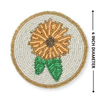 Folkulture Coasters for Table Decorations for Home, Pack of 4 Beaded Farmhouse Coasters, 4" Round Cute Boho Coasters for Table Décor, Rustic Bar Coasters for Drinks, Valentine Gifts for Her and Women