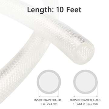 1" ID x 10 Ft High Pressure Braided Clear PVC Vinyl Tubing Flexible Vinyl Tube, Heavy Duty Reinforce...