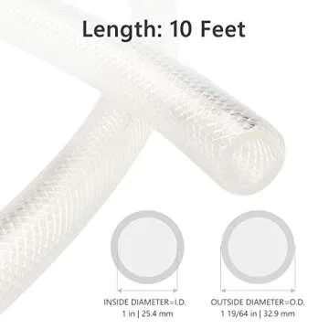1" ID x 10 Ft High Pressure Braided Clear PVC Vinyl Tubing Flexible Vinyl Tube, Heavy Duty Reinforced Vinyl Hose Tubing, BPA Free and Non Toxic