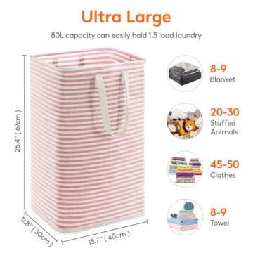 Lifewit Laundry Hamper Large Collapsible Laundry Baskets, Freestanding Waterproof Clothes Hamper Storage Basket with Easy Carry Extended Handles for Clothes in Laundry Room Bedroom Bathroom College Dorm for Adults, Pink