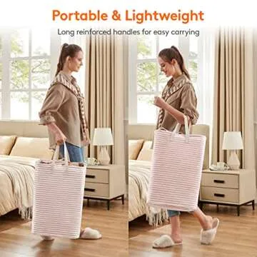 Lifewit Laundry Hamper Large Collapsible Laundry Baskets, Freestanding Waterproof Clothes Hamper Storage Basket with Easy Carry Extended Handles for Clothes in Laundry Room Bedroom Bathroom College Dorm for Adults, Pink