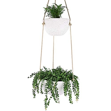 LA JOLIE MUSE 2 Tier Hanging Planters for Indoor & Outdoor Plants - Modern Flower Pots with Rope, Ga...