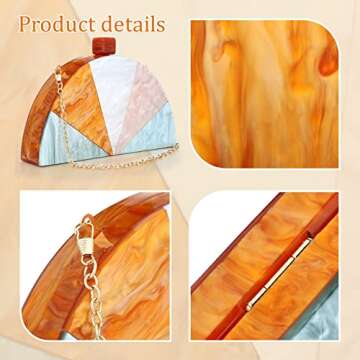 Clutch Purses Women Semicircle Evening Bag Splicing Color Crossbody Handbags for Wedding Cocktail Party Prom Banquet (Orange)