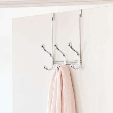 iDesign York Lyra Steel Over-The-Door 6-Hook Storage Rack - 8.38" x 5.25" x 11", Chrome
