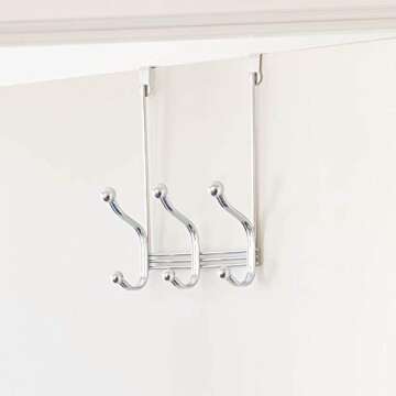 iDesign York Lyra Steel Over-The-Door 6-Hook Storage Rack - 8.38" x 5.25" x 11", Chrome