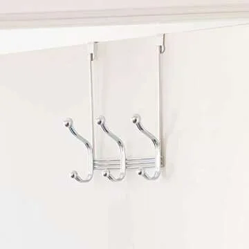 iDesign York Lyra Steel Over-The-Door 6-Hook Storage Rack - 8.38" x 5.25" x 11", Chrome
