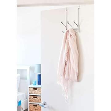 iDesign York Lyra Steel Over-The-Door 6-Hook Storage Rack - 8.38" x 5.25" x 11", Chrome