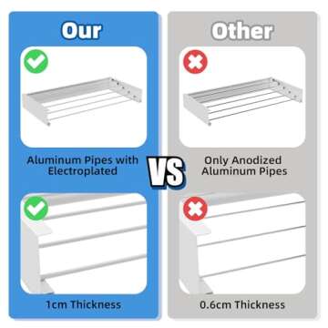 Laundry Drying Rack Collapsible, Wall Mounted, Clothes Drying Rack, 31.5" Wide, 13.2 Linear Ft, 5 Al...