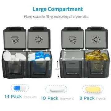 ZIKEE 30 Day Pill Organizer Monthly, Portable One Month Pill Box Cases with 32 Twice a Day AM PM Compartments for Vitamins, Fish Oil, Supplements and Medications（Black