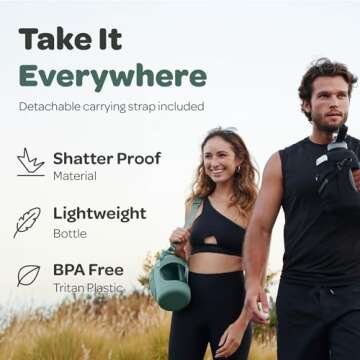 Hydracy 2.3L BPA-Free Tritan Plastic Water Bottle with Adjustable Shoulder Strap, Spill-Proof Lid, a...