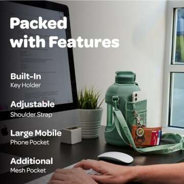 Hydracy 2.3L BPA-Free Water Bottle with Strap and Lid