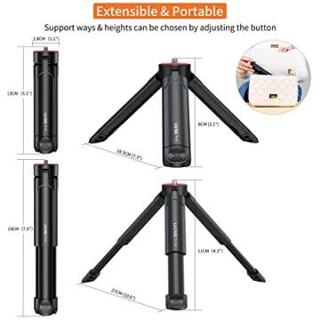 UURIG TP05 Extendable Mini Camera Tripod, Portable Selfie Stick Handle Grip Desktop Webcam Tripod with 1/4" Screw for DSLR Camera Webcam Phone Holder Selfie Stick Vlog Tripod