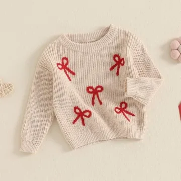 Toddler Baby Girl Knit Sweater Bow Embroidery for Fall