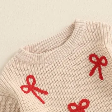 Toddler Baby Girl Knit Sweater Bow Embroidery for Fall