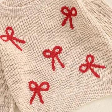 Toddler Baby Girl Knit Sweater Bow Embroidery for Fall