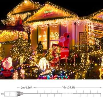 Ningyangyu 32.8ft LED String Lights 100LED Outdoor Christmas Lights 8 Modes Timer Fairy Light Plug i...