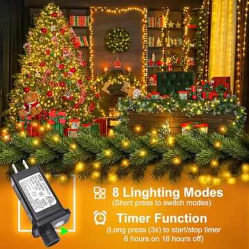 Ningyangyu 32.8ft LED String Lights 100LED Outdoor Christmas Lights 8 Modes Timer Fairy Light Plug in LED String Lights for Xmas Yard Birthdays Wedding Party Holiday Decorations(Warm White)