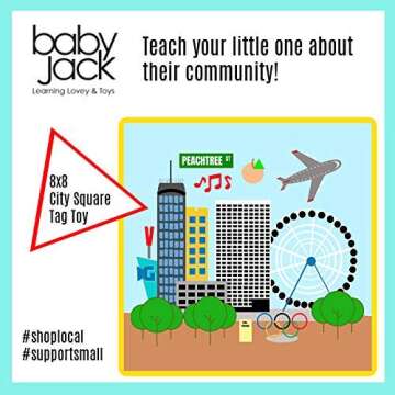 Baby Jack & Co 8x8” Learning Lovey Atlanta Georgia Tag Toys for Babies - Baby Crinkle Toys - Soft & Safe - Learn USA Cities and Shapes - Ideal Baby Toy & Gift BPA Free w/Stroller Clip