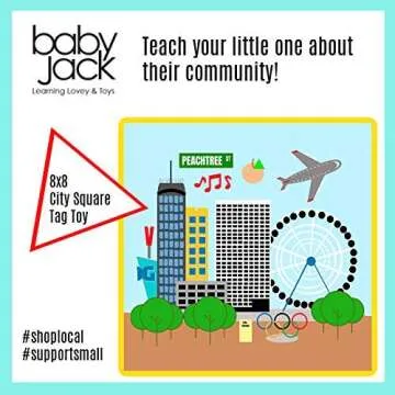 Baby Jack & Co 8x8” Learning Lovey Atlanta Georgia Tag Toys for Babies - Baby Crinkle Toys - Soft & Safe - Learn USA Cities and Shapes - Ideal Baby Toy & Gift BPA Free w/Stroller Clip